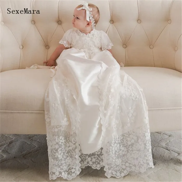 Heirloom Jassen Lange Baby Meisjes Doopjurk Kant Doop Gown Wit Ivoor met Bonnet Heirloom Jassen Lange Baby Meisjes Doopjurk Kant Doop Gown Wit Ivoor met Bonnet