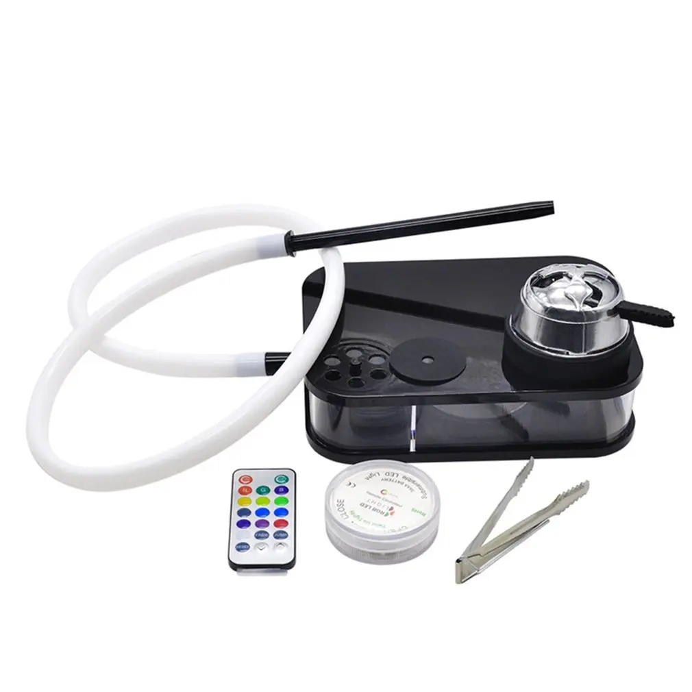 

LED Arab Hookah Sets Square Box Acrylic Hookah With Hookah Hose Bowl Silicone Smoking Pipe Mouthpieces Tongs Shisha Accessories