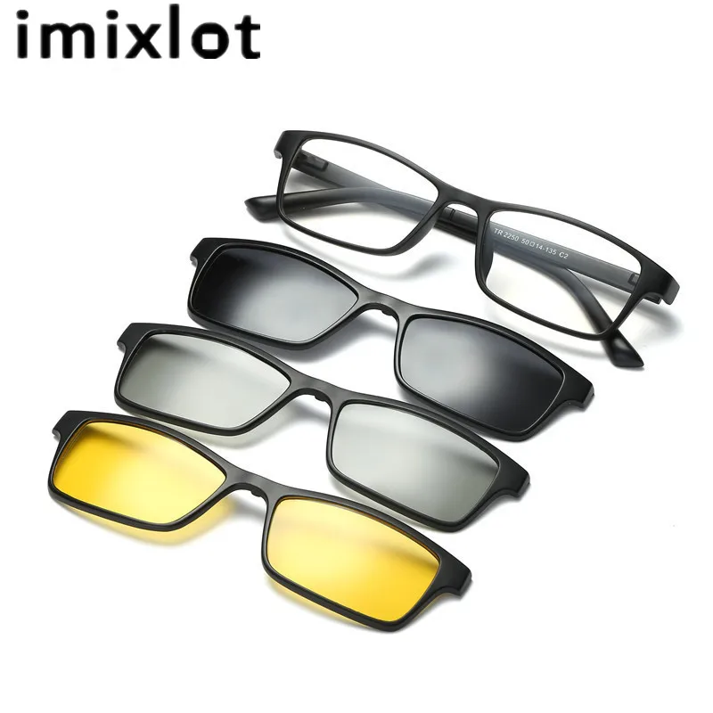 

IMIXLOT Clip On Night Vision Sunglasses Men Polarized Magnetic Clip Glasses TR Male Driving Eyewear Magnet Casual Myopia