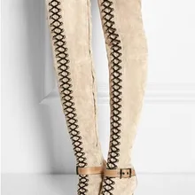 Пикантные Женские Сапоги выше колена из эластичной ткани зимние высокие сапоги из черной замши на шнуровке зимние женские обтягивающие высокие сапоги с острым носком