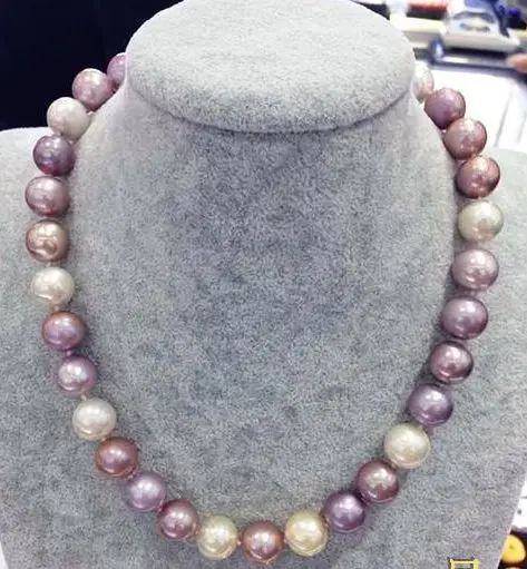 

gorgeous natural 12-13mm south sea white pink purple pearl necklace 19inch