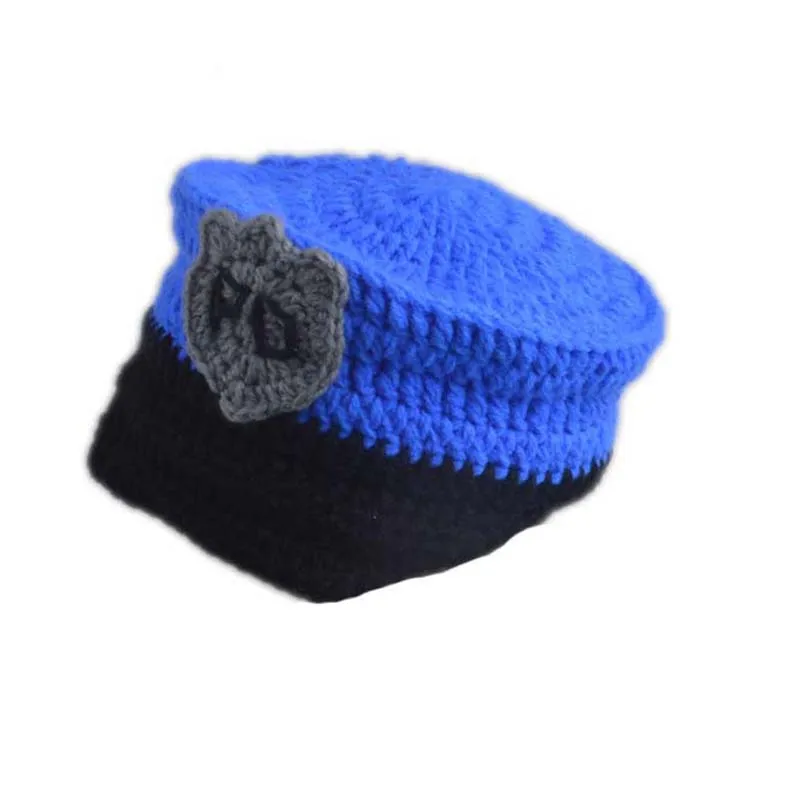 New Hot Sale Newborn Police Design Photography Photo Props Infant Toddler Costume Outfit Handmade Crochet Hat Diaper Set H230 4