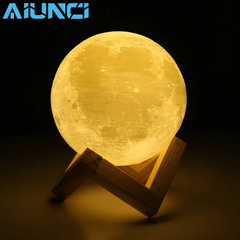 cheap Rechargeable 3D Print Moon Lamp 2 Color Change Touch Switch Bedroom Bookcase Night Light Home Decor Creative Gift