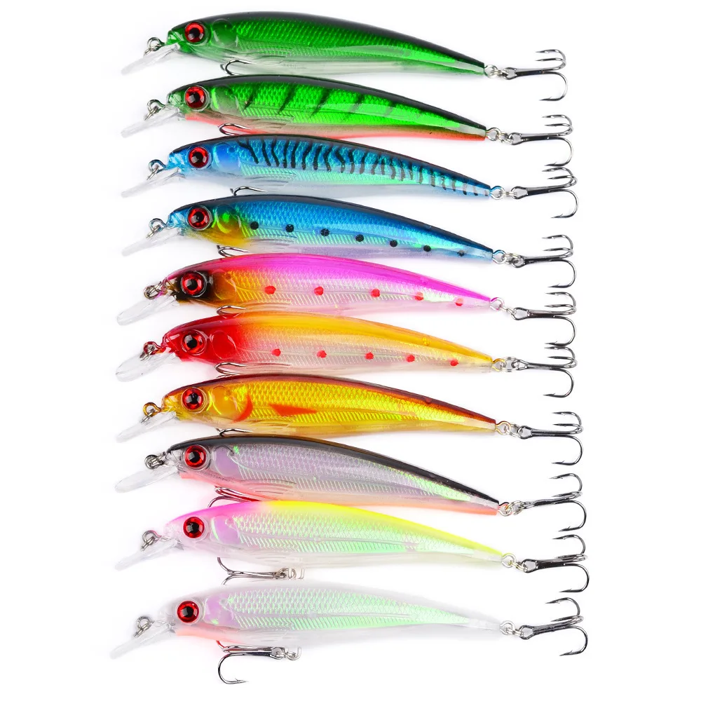 

10PCS Minnow Fishing Lure Bait 110mm/13.8g 3D Eyes Wobbler Crankbait Reflective Sea Fishing Decoy Tackle Isca Artificial Bait