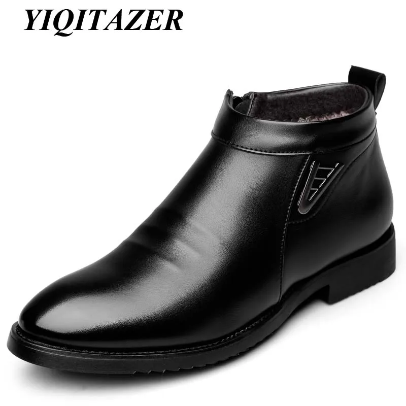 YIQITAZER/; теплые зимние водонепроницаемые мужские ботинки; мужская обувь на резиновой подошве; слипоны из искусственной кожи; мужские короткие ботинки на меху