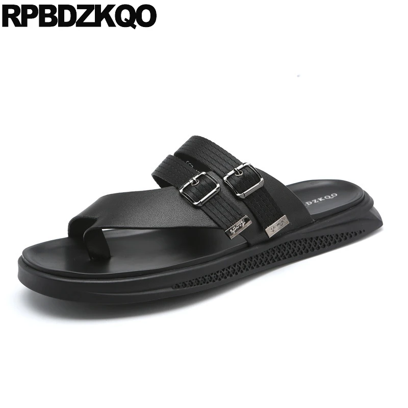 

Famous Brand Slippers Toe Loop Slides Black Native Waterproof Men Gladiator Sandals Summer Metal Beach Roman Leather 2019 Water