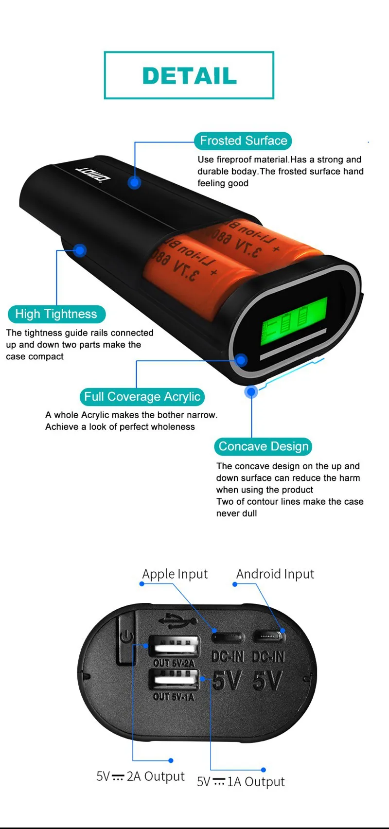 Tomo D2 USB Li-Ion интеллектуальное зарядное устройство портативный lcd умный мобильный внешний аккумулятор чехол с двумя аккумуляторами 26650 с двумя выходами