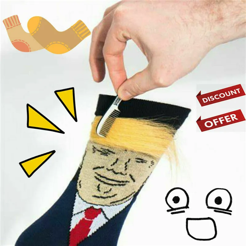 

1 Pair President Donald Trump Socks with 3D Fake Hair Crew Socks