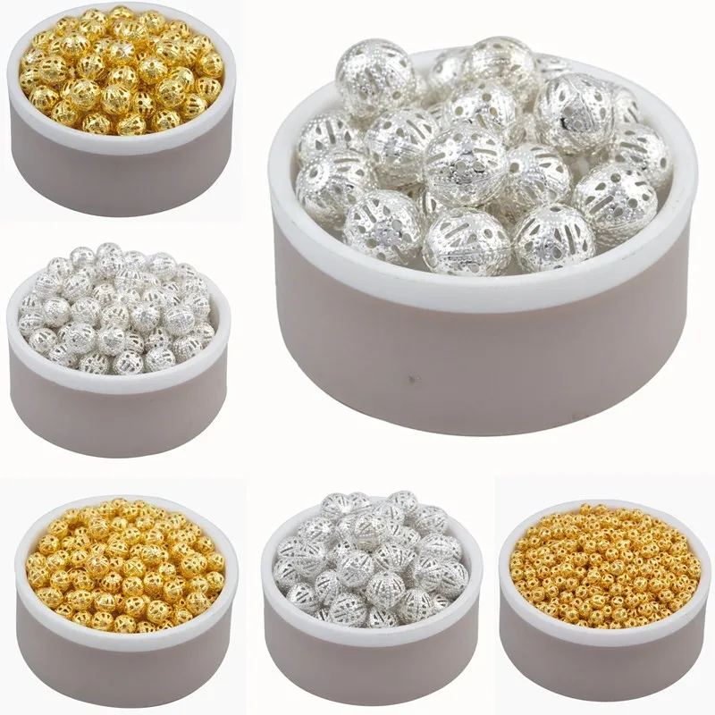 

Hot Sale Golden Silvery Alloy Fine Space Loose Hollow Beads Charms 4 6 8 10 12 mm For DIY Bracelets & Necklaces
