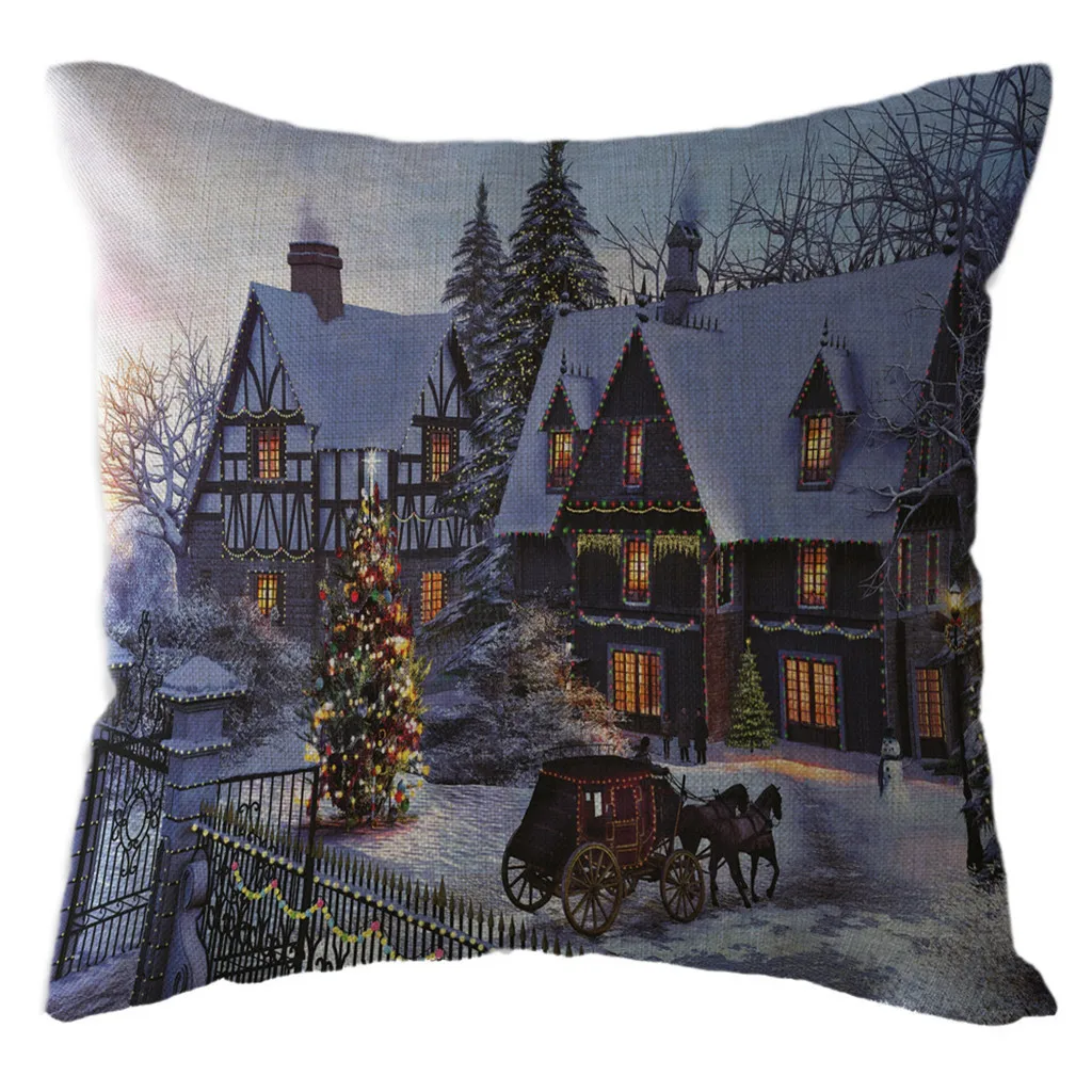 Christmas Snowman Pillow Case Linen Throw Cushion Cover For Home Sofa Decor Pillow Case Decorative Pillows Kussenhoes - Color: B