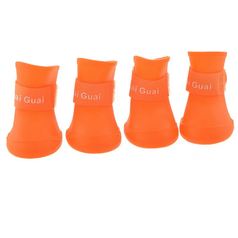 Hoomall 1 комплект/4 шт. непромокаемые сапоги для собак из искусственной кожи; Водонепроницаемая Обувь для маленьких собак; мягкие удобные уличные разноцветные товары для домашних животных - Цвет: Orange