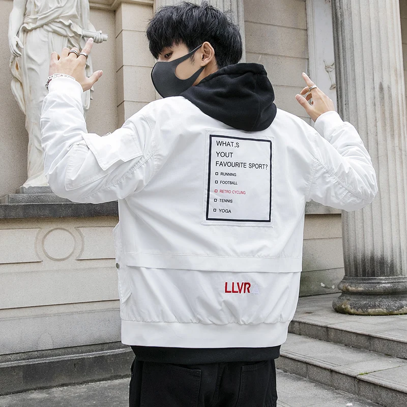 High Quality Bomber Jacket Spring Long Sleeve Men Casual Jackets Loose Streetwear Letter Jacket Men Clothes 2019 All Match 3XL-M High Quality Bomber Jacket Spring Long Sleeve Men Casual Jackets Loose Streetwear Letter Jacket Men Clothes 2019 All Match 3XL-M