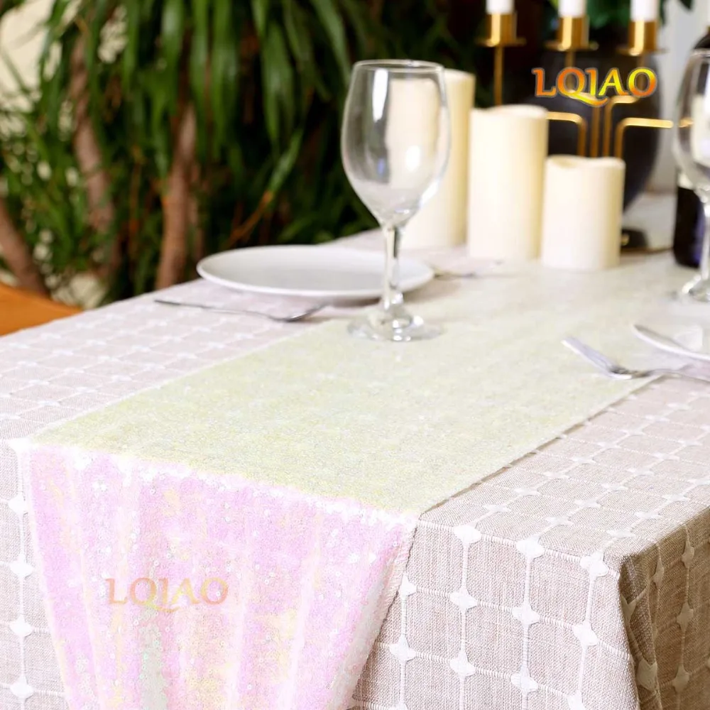 

Sparkly Iridescent White Sequin Table Runner Paillette Fabric Metallic Runner Linens Thanksgiving Christmas Wedding DIY-12x108in