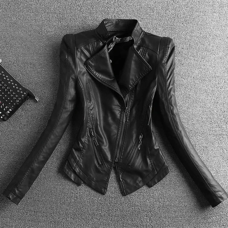 

3XL size leather jacket women short leather coat woman black 2019 fashion spring and autumn motorcycle jackets coats lady
