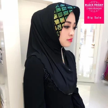

High quality muslim Hijabs Inner Cap 2018 Color sequins patchwork design scarf women adult casual New Real Veil Headscarf L615