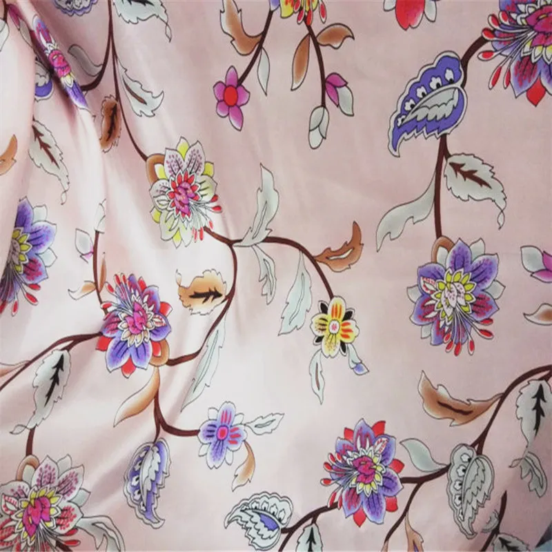 

New Free shipping pure mulberry silk fabric fashion floral silk for dress curtains clothing bedding scarf LS1225