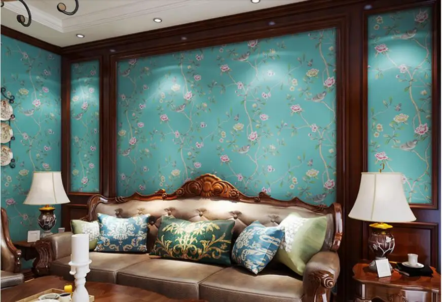 Papel de Parede Sala de Estar Beibehang Vintage American Pastoral Tecido Não Tecido Floral Quarto Sofá Compacto 26 papel de parede Quarto sala de estar sofá compacto