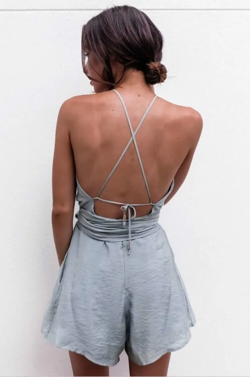  Casual shirts Playsuit Cut Out Sexy Body Women Jumpsuit Shorts Boho Sash Bow Halter Style Summer Be