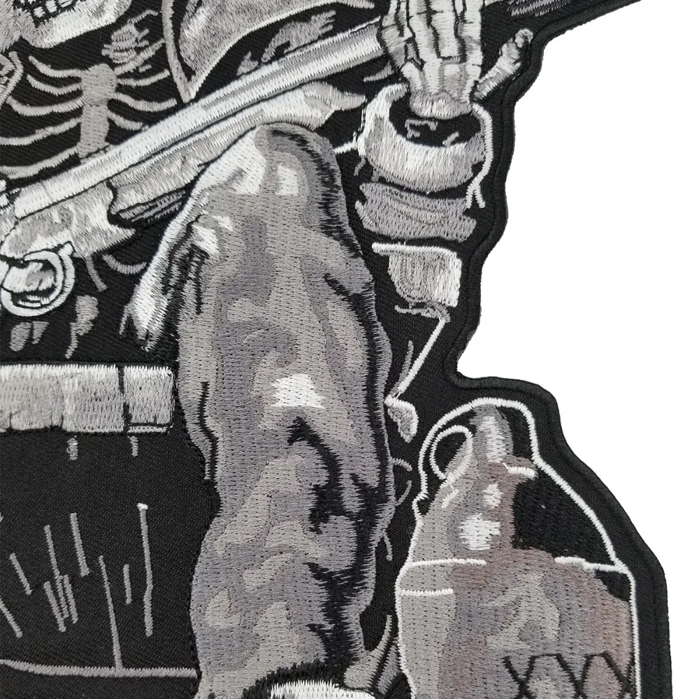 Hand with gun skull Vest Motorcycle Embroidered Iron On Back of Jacket Patch Black twill fabric Free Shipping DIY Eco-Friendly(2)