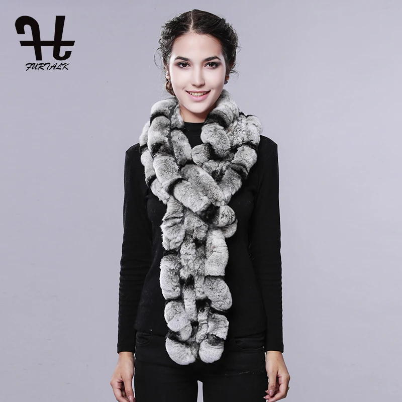 

FURTALK Winter Rex Rabbit Fur Scarf Women 120*18cm Fur Scarf Russian Real Fluffy fur winter scarf