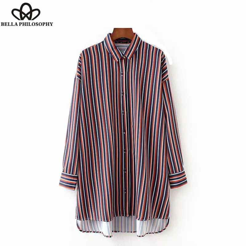Wonder 2018 new vintage long sleeve striped casual long blouse shirt women business vestidos autumn loose femininas blusas tops