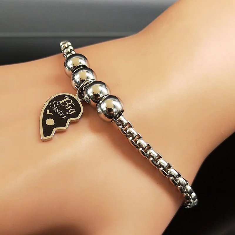 Модный женский браслет-цепочка из нержавеющей стали с надписью Big Sister Little Sister серебряный браслет ювелирные изделия B18317