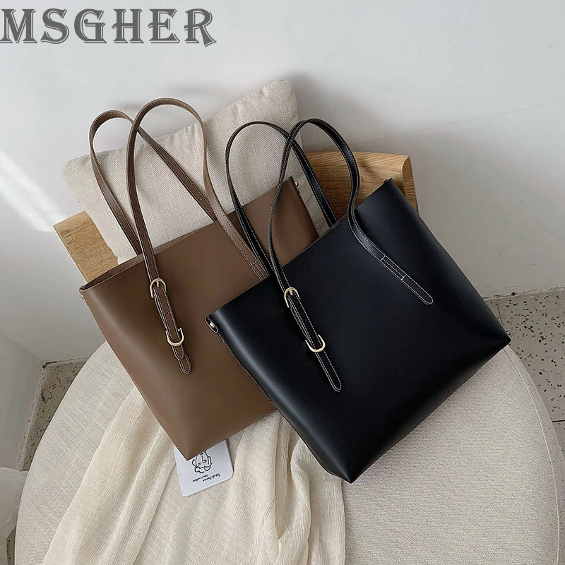 

MSGHER Handbags Women High Capacity Tote Bags Female Fashion Shoulder Bags Casual Shopping Bags With Synthetic Leather