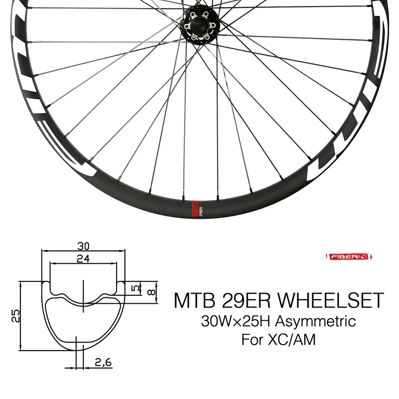 MTB wheelset 29er MTB wheelset Mountain Bike 30mm XC width Carbon Wheel hookless mtb wheels