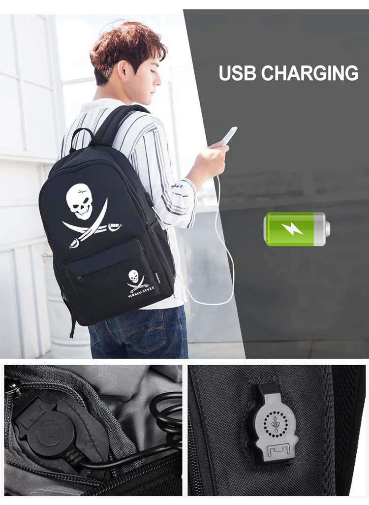 4pcs Backpack Child School Bags For Teenage Girl Boys Anti-theft School Backpack Anime Luminous Schoolbag With USB Charging Port