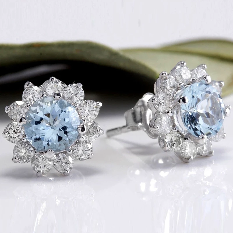 

Fashion Natural Blue Flowers Earrings Vintage Crystal Rhinestone Stud Earrings For Women Jewelry