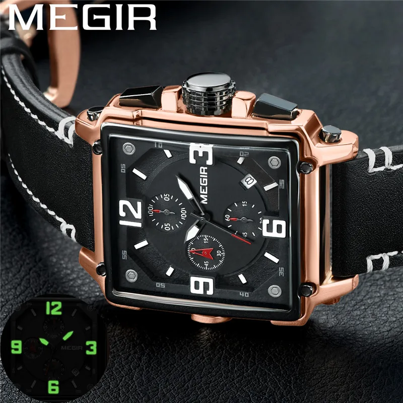 

MEGIR Men Watch Top Brand Luxury Gold Chronograph Wristwatch Date Military Sport Leather Band Male Clock Relogio Masculino 2061