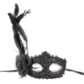 

Venetian Mask Venice feather flower black for Halloween party show Carnival