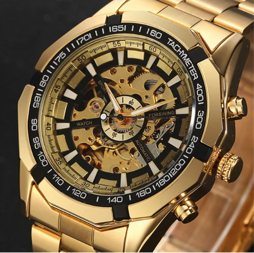 Мужские автоматические наручные часы со скелетом, механические золотистые часы-скелетоны, винтажные часы, мужские роскошные часы от ведущего бренда FORSINING - Цвет: C