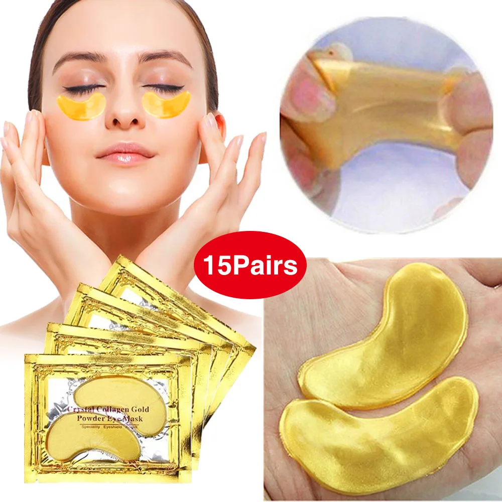 

30pcs=15Pairs 24K Gold Crystal Collagen Eye Mask Anti Aging/Dark Circles/Puffiness/Wrinkles Moisturizing Eye Masks Gel Eye Pads
