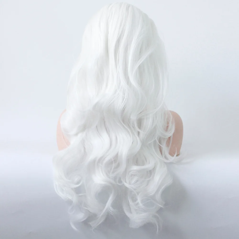 alt=``Snow White Synthetic Lace Front Wigs Heat Resistant Fiber Hair Long Body Wave Wig For Women Middle Part Cosplay Wig``-6