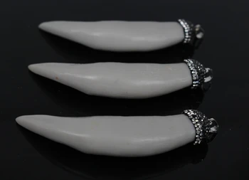 

5Pcs Large size White Ox bone point Pendant,Ox bone with Rhinestone cap Paved Pendant Necklace,Fine Jewelry Making