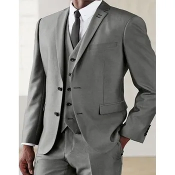 

Custom made 2017 Silver Gun Gray Groom Tuxedos Slim Fit Mens Wedding Suits Groomsmen Prom Suits (Jacket+Pants+Vest+tie) A069
