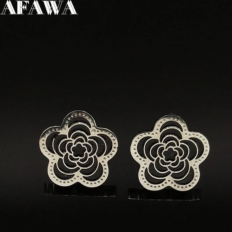 

Fashion Flower Enamel Stainless Steel Statement Earrings Women Silver Color Stud Earrings Jewelry joyas E612709