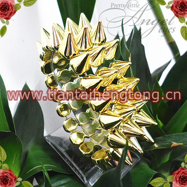 

free shipping 2pcs/lot three row golden color Punk Style Spike Rivet Bracelet, Fashion Stretch Adjustable Rivet Spike Bracelet