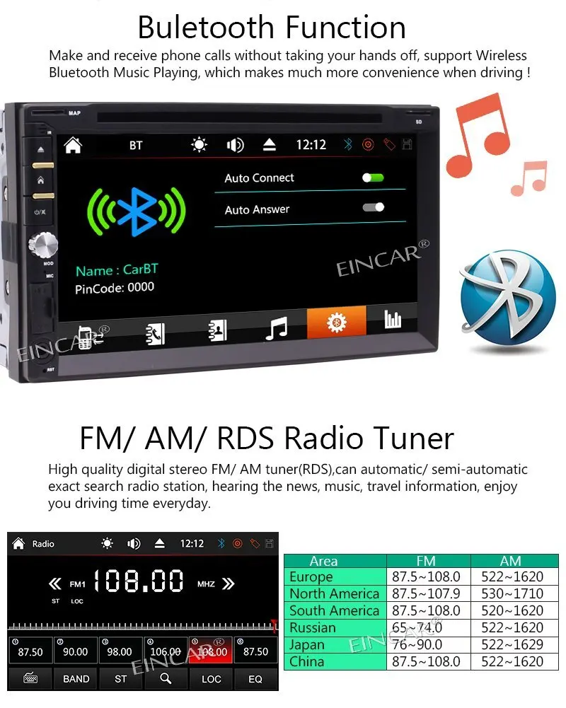 Clearance Eincar Car Stereo DVD CD Player GPS Navigation Radio Video Audio Bluetooth 7 Inch Capacitive Touch Screen SD,USB,Radio,FM,AM 7