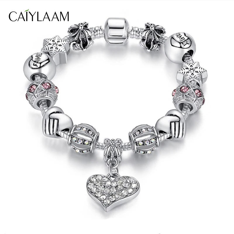 

CAIYLAAM Fashion Women Bracelet Jewelry Silver Charms Bracelet & Bangles With Crystal Love Beads Bracelet for Women Gift