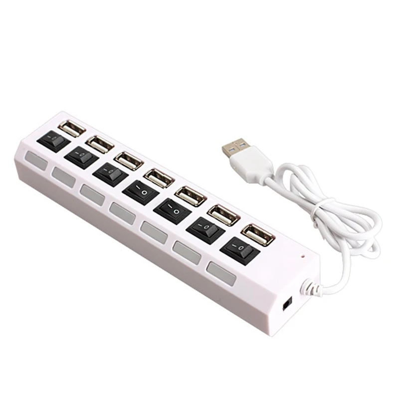 

7 Ports USB 2.0 Power HUB High Speed ON-OFF Switch USB Splitter with Led Light Transfer Rate up to 480Mbps for PC Laptop Tablet