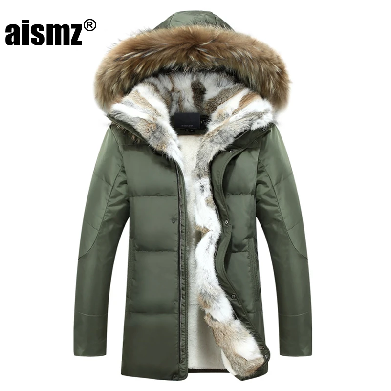 Aismz Новая зимняя мужская куртка высокого качества, мужской длинный пуховик, модный большой меховой воротник, Толстая теплая куртка с капюшоном для отдыха 4XL 5XL - Цвет: 828 green