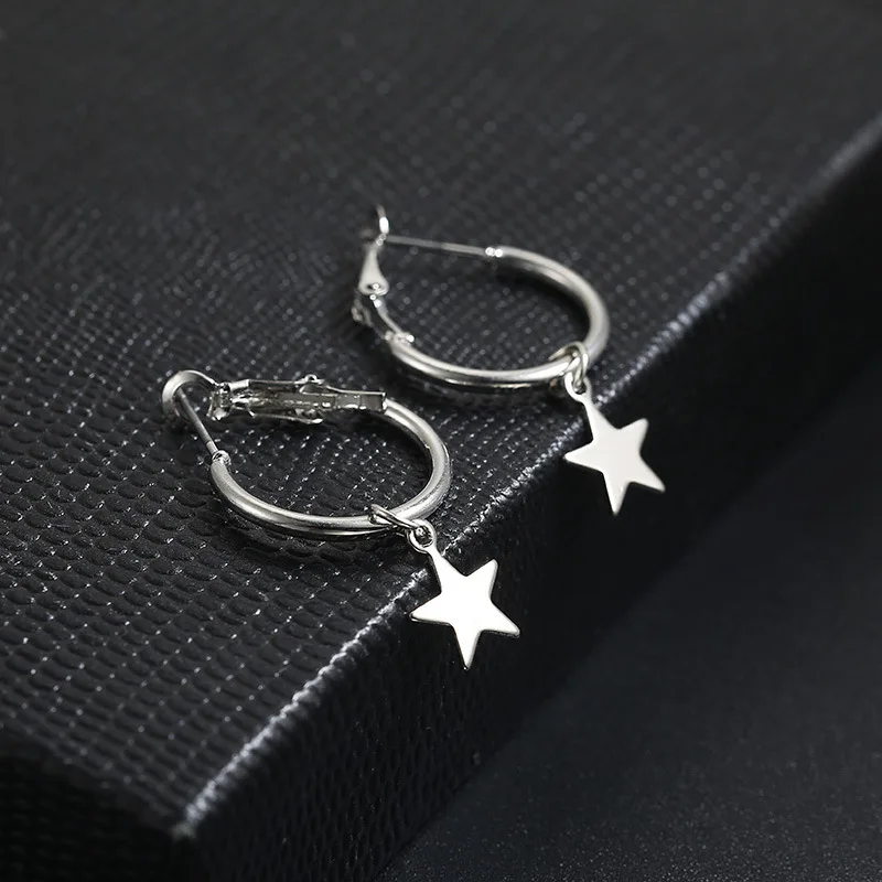 

SexeMara European Endless Circle Hoop Earring Handmade Silver Gold Color Simple Star Earring Women Men Chic Bijoux Jewelry Charm
