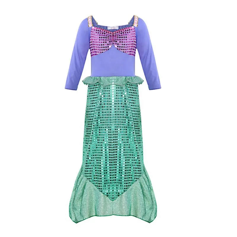 Kids Girl Little Mermaid Princess Ariel Dress Cosplay Costume Children Halloween Clothes Green Fancy Dress for Girls Party Prom - Цвет: Dress B