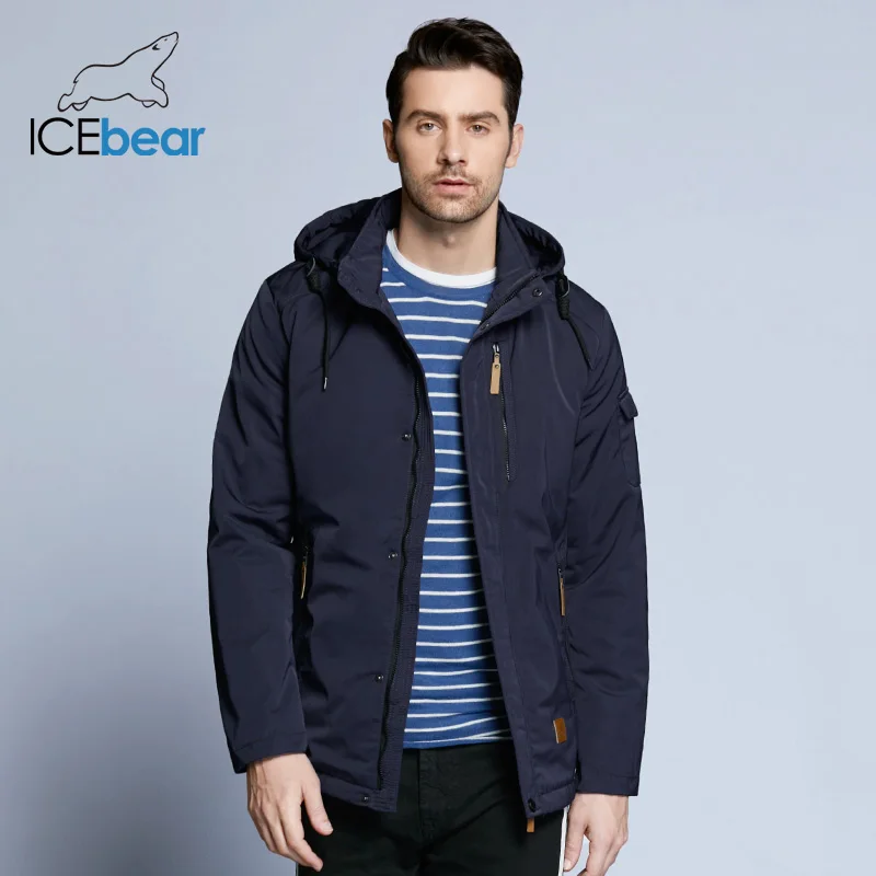 ICEbear 2019 bolsillo diseño de cremallera chaqueta de los hombres de primavera nueva llegada de moda Casual Parka sólido de abrigo de algodón 17MC010D - 1