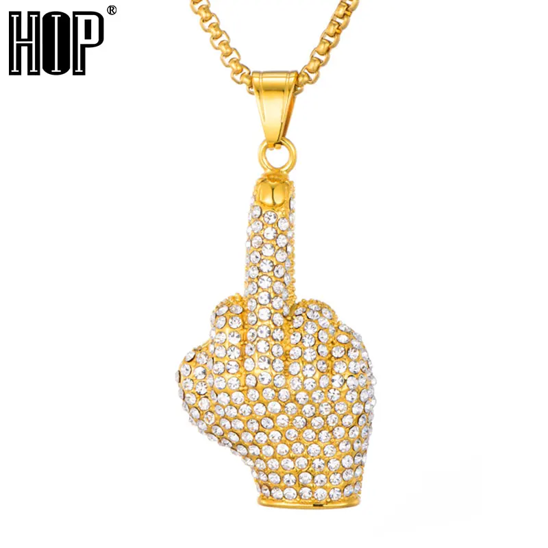 

HIP Hop Full Rhinestone Iced Out Bling Gold Color Stainless Steel Big Finger Hands Shape Necklaces&Pendants For Men Jewelry