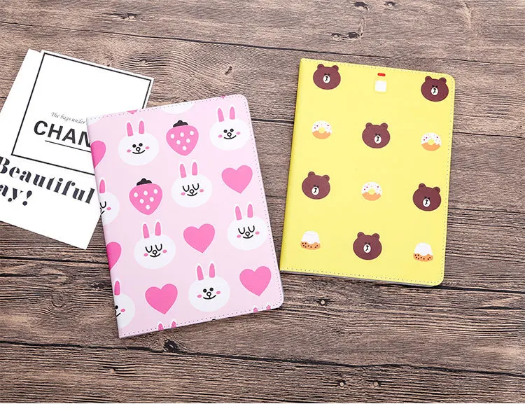 

For Ipad 23456 mini Case Shockproof PU Cartoon Cute rabbit bear Smart Flip Stand Auto Sleep Wake Case for Apple Tablet air1 2