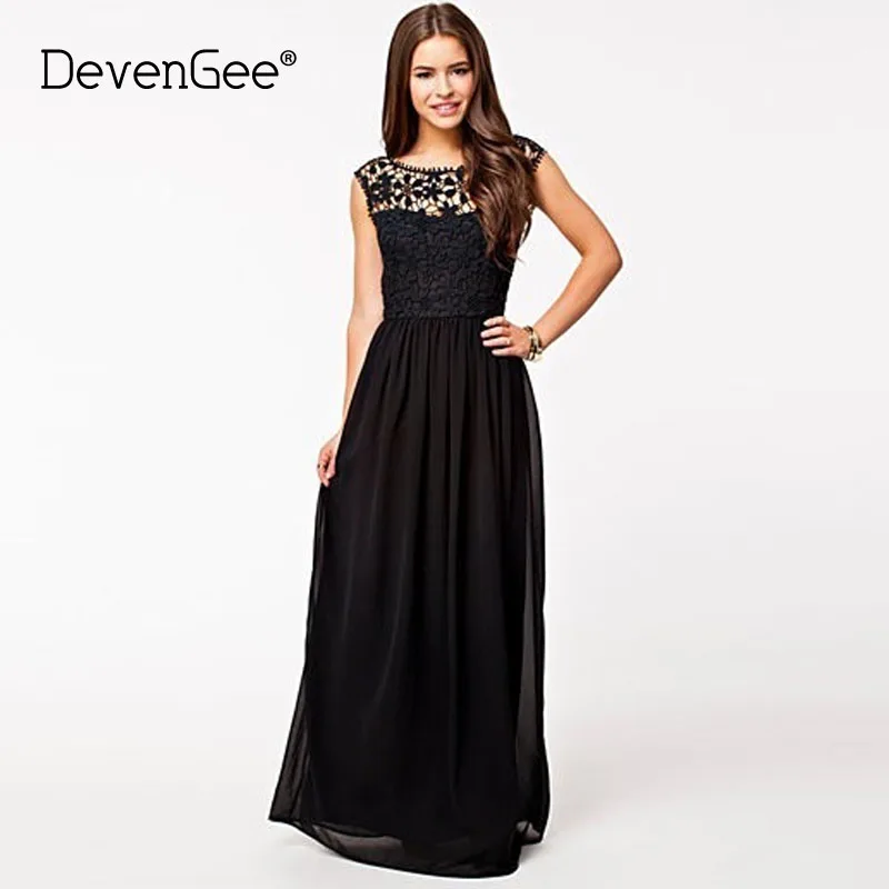 

DevenGee 2019 Elegant Chiffon Lace Dress Women Clothes Sexy Backless Sleeveless Party Maxi Dress Casual Female Clothing Vestido