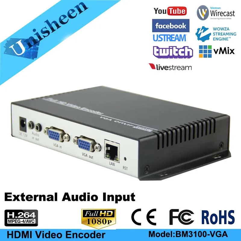  Unisheen H.264 VGA Video Encoder Onvif Low Lantency youtube Transmit compus computer monitor ip rtm